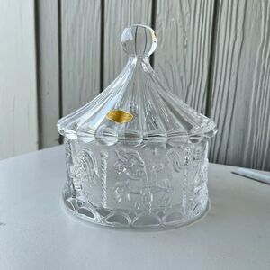 German Lead Crystal Carousel Candy Jar with Lid – 7"x6" – 24% PbO, 52 oz